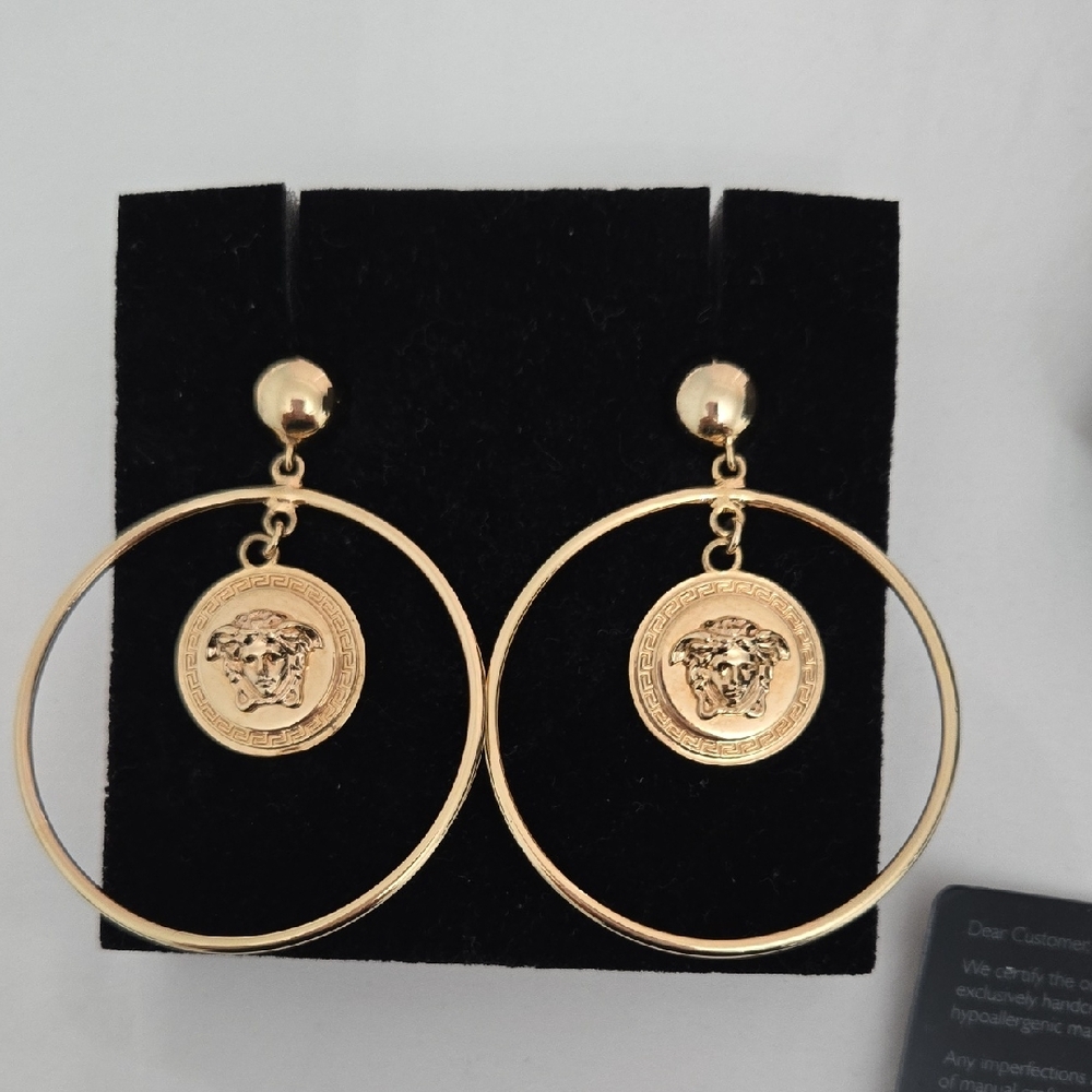 VERSACE Gold Hoop Earrings with Medallion